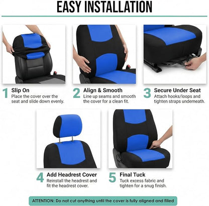 FH Group Automotive Seat Covers Flat Cloth Full Set Blue Combo Small Car Seat Cover Design, Rear Solid Bench Universal Fit and Car Seat Protector for Vans Cars Trucks and SUV Interior Accessories