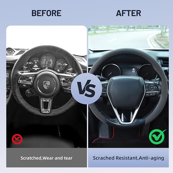 Frani Suede Steering Wheel Cover,Universal Fit 15 Inch-Premium Non-Slip Breathable Comfort Grip for Cars Trucks SUVs,Anti-Slip Durable Interior Upgrade
