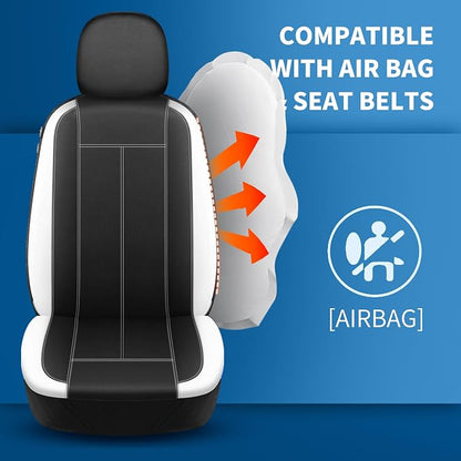 HChengkikz Car Seat Covers Full Set, Waterproof Neoprene Car seat Covers, Airbag Compatible, Universal Fit Automotive Seat Covers for Most Cars, Trucks, SUVs (Black + White)