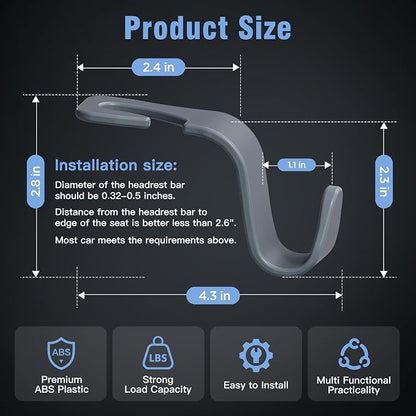 Amooca Car Seat Headrest Hook 4 Pack Hanger Universal Vehicle Car Storage Organizer for Handbag Purse Coat S Type Grey