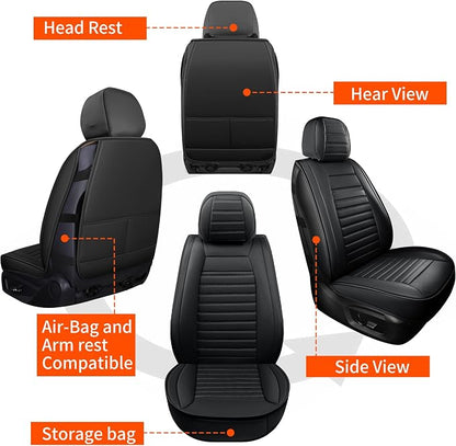 HChengkikz Car Seat Covers Full Set, Waterproof Faux Leather Automotive Seat Covers for Cars, Breathable Universal Car Seat Covers Protectors for Sedan SUV Truck (5 PCS Full Set, Black)