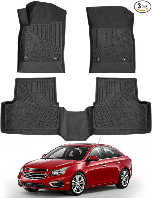 All Weather Floor Mats for Chevy Cruze 2011 2012 2013 2014 2015, Non-Slip Waterproof TPE Liners Custom Fit Front & Rear Row, Heavy Duty Car Accessories