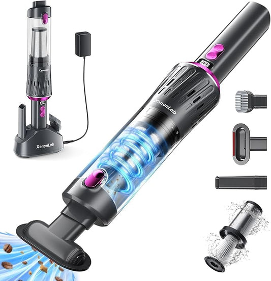 Handheld Vacuum Cordless 25000Pa Car Vacuum 3-in-1 Handheld Vacuum, Includes Smart Display and Charging Base Hand Vac Cordless Rechargeable One-Touch Empty for Home/Pet/Car (Violet)