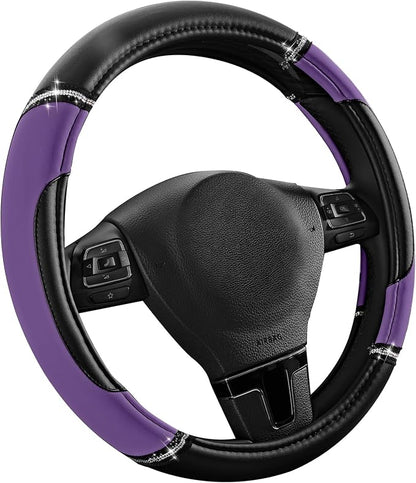 Road Comforts Leather Steering Wheel Cover - Made with PVC Leather - Anti-Slip, Universal Fit 14 1/2 inches to 15 1/2 inches - Purple