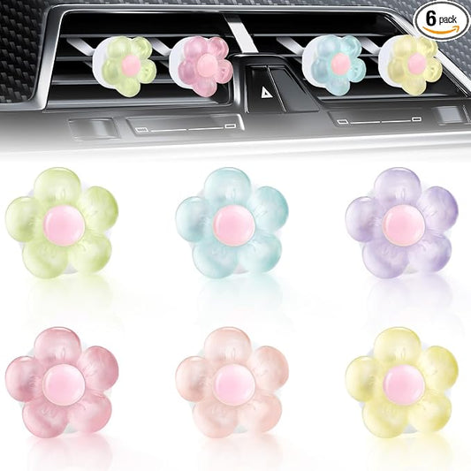 6 PCS Flower Vent Clips For Car, Cute Daisy Car Air Vent Clips, Air Conditioner Outlet Cars Vents Decor, Cars Decorations Accessories (6 Colors)
