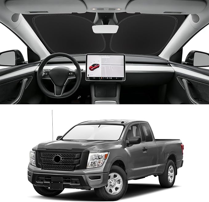 Custom Fit Windshield Sun Shade for Nissan Titan 2017-2024, Blocks UV & Heat, Front Window Sunshade Accessories, Easy Fold & Store Keep Your Car Cooler