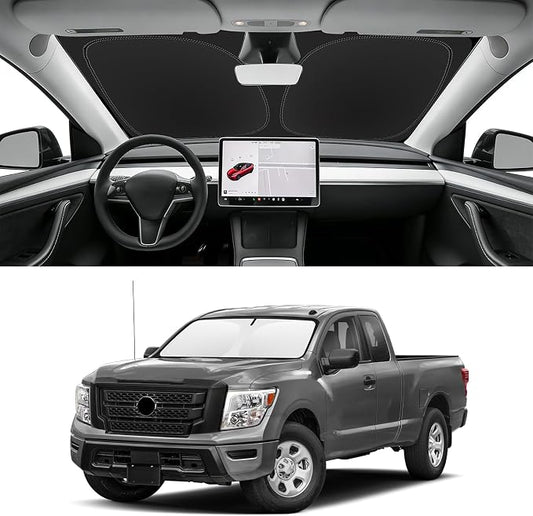 Custom Fit Windshield Sun Shade for Nissan Titan 2017-2024, Blocks UV & Heat, Front Window Sunshade Accessories, Easy Fold & Store Keep Your Car Cooler