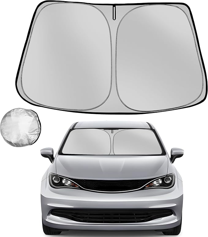Windshield Sun Shade for 2017-2025 2026 Chrysler Pacifica Minivan Foldable Sun Sunshade for Car Front Window Blocks UV Rays and Heat Automotive Interior Protector Custom Fit Accessories