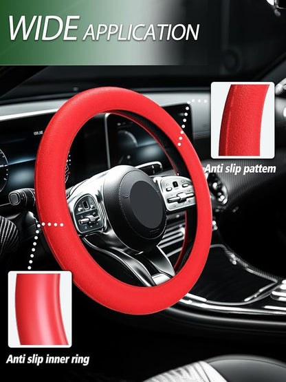 LRITER Car Steering Wheel Cover, Non-Slip Silicone Material, Multiple Color Choices, Universal Auto Parts Steering Wheel Cover, Suitable for Most Cars (Red2PCS)