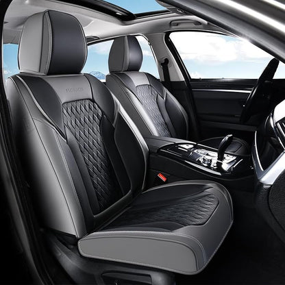 FLORICH Seat Covers, Car Seat Covers Front Seats, Luxury Nappa Leather Seat Covers, Breathable and Waterproof Car Seat Protector 2 Seat, Automotive Seat Covers Universal for Most Cars-Gray&Black