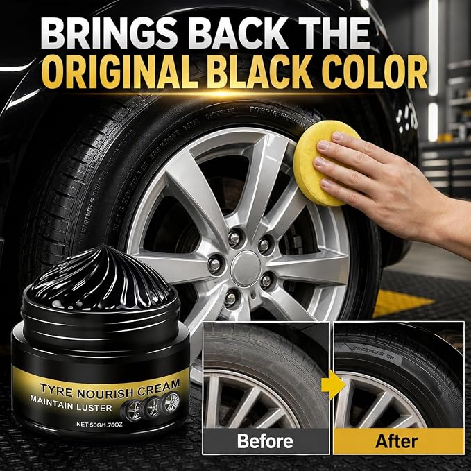 Tyre Nourish Cream, Advanced Tire Wax Black for Ultimate Wheel Shine, Long-Lasting Ceramic Tire Coating, Waterproof and UV Protection Tire Polish Paste for Cars, Trucks and Motorcycles