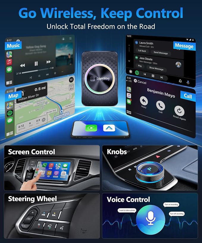 4GB+ 32GB Wireless CarPlay & Android Auto Adapter AI Box, Turn Car Screen into TV (Stream Netflix/YouTube), Plug & Play Magic Video Dongle, Support TF Card, Bluetooth 5.1 + WiFi Connectivity