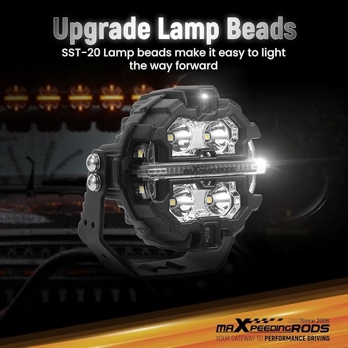 maXpeedingrods 3.5 Inch LED Off Road Lights 160W 19200LM Round Fog Lights with Amber/White DRL, LED Light Bar 270°Side Shooter for UTV Trucks SUV Pickup ATV Motorcycles, with 4 Black Light Covers
