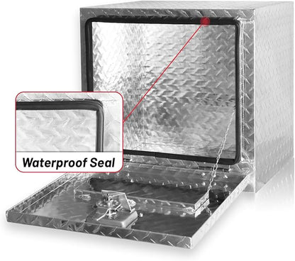 FORWODE 18x17x18 Inch Underbody Truck Tool Box Aluminum Trailer Tool Box with Lock & Foldable T-Handle Waterproof Truck Storage Box for Pickup Truck, Trailer, RV, ATV, Indoor（SILVER）