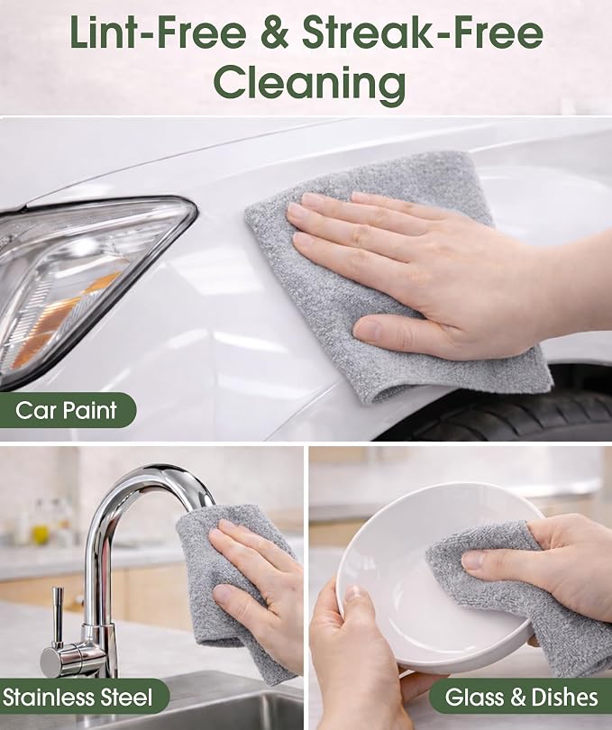 Microfiber Cleaning Cloth Roll - 100 Pack Tear Away Microfiber Paper Towels, Reusable, Washable, Scratch-Free, Kitchen Towels for Car, Home, Kitchen, Glass, Dishes(Cloud Gray)