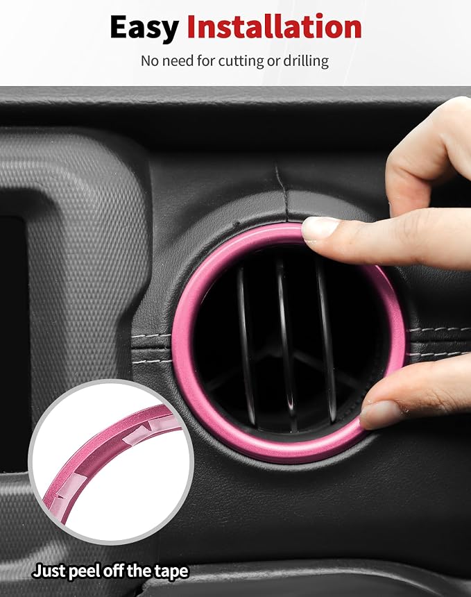 JWWY JL AC Air Vent Trim Rings & Dashboard Headlight Switch Decor Switch Knob Cover Kit Fit for 2018-2023 Jeep Wrangler JL JLU Interior Accessories, Aluminum Alloy 8PCS Pink