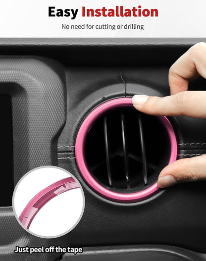 JWWY JL AC Air Vent Trim Rings & Dashboard Headlight Switch Decor Switch Knob Cover Kit Fit for 2018-2023 Jeep Wrangler JL JLU Interior Accessories, Aluminum Alloy 8PCS Pink