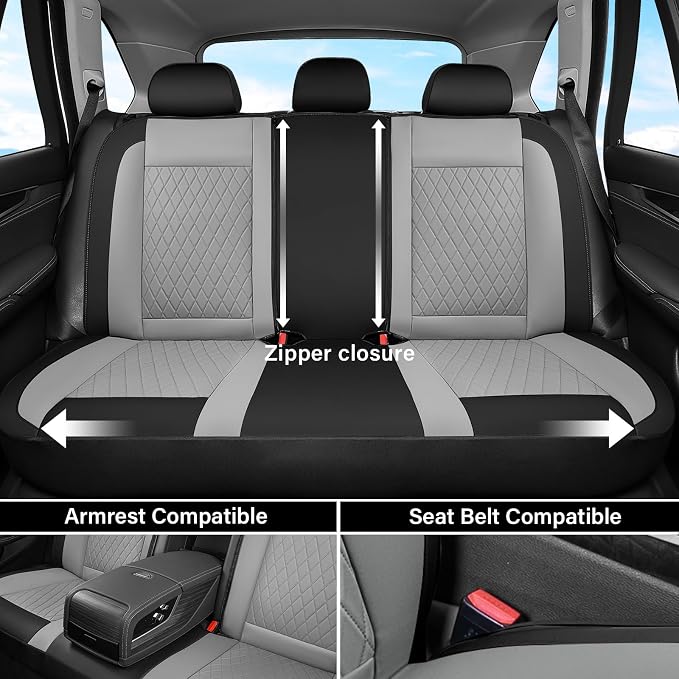Coverado Universal Leather Seat Covers Full Set for 5 Seats – Waterproof, Durable All-Weather Protector for SUV, Pickup Truck, Sedan （Black&Gray）