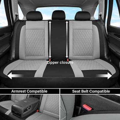 Coverado Universal Leather Seat Covers Full Set for 5 Seats – Waterproof, Durable All-Weather Protector for SUV, Pickup Truck, Sedan （Black&Gray）