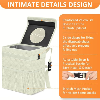 Vankor White Car Trash Can Cute, White Car Accessories for Women Waterproof Automotive Garbage Cans Leak Proof Vehicle Trash Can Diamond Pattern-Beige