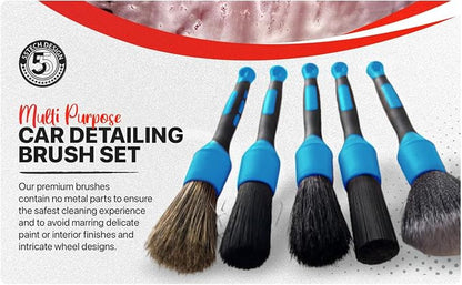 Preimum Car Detailing Brush Set - 5 Pack Auto Detail Kit for Automotive, Soft to Firm Brushes for Cleaning and Polishing for Interior, Exterior, Dashboard, Wheel Rims, Air Vent, Seat, car wash (BLUE)