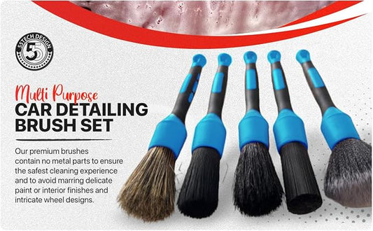 Preimum Car Detailing Brush Set - 5 Pack Auto Detail Kit for Automotive, Soft to Firm Brushes for Cleaning and Polishing for Interior, Exterior, Dashboard, Wheel Rims, Air Vent, Seat, car wash (BLUE)
