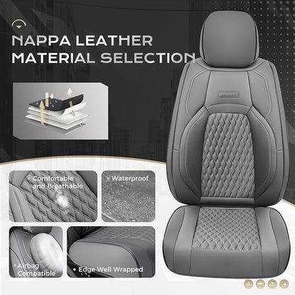 Coverado Front Seat Covers for Ford F150 2015-2026, F250 F350 F450 2017-2026 SuperCrew Crew Cab, Gray Leather Car Seat Covers, Full Coverage