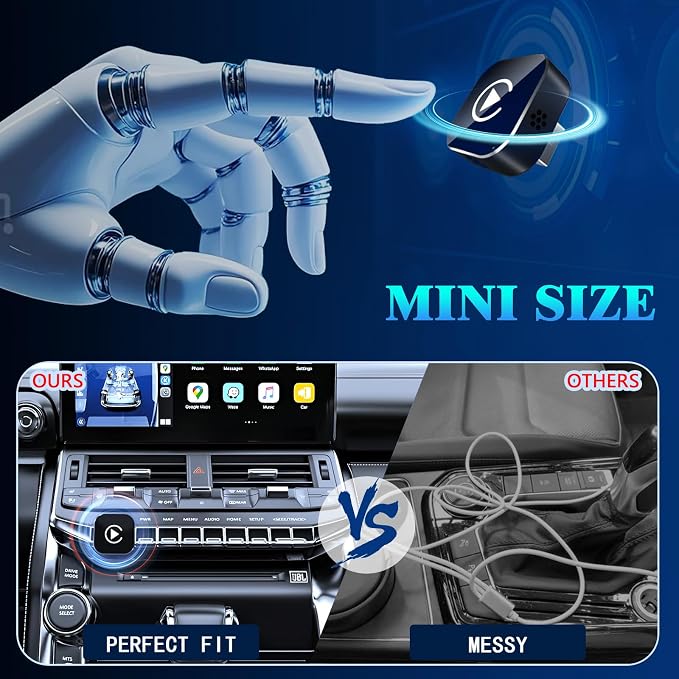 Wireless CarPlay Adapter, 2026 Upgraded Wired to Wireless for Apple CarPlay & Android Auto, Mini USB Design Car Play Adapter with Type-C Extension, Plug and Play, Stable Connection & No Latency