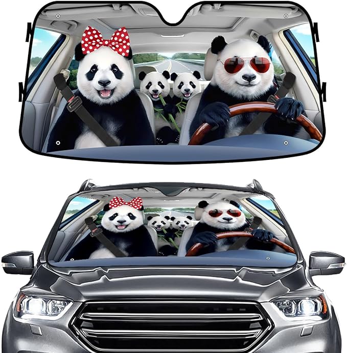 GENANY Panda Windshield Sun Shade for Car SUV Truck (55x30 Inches), Front Window Visor for Windows, Protector Blocks UV, Car Decor