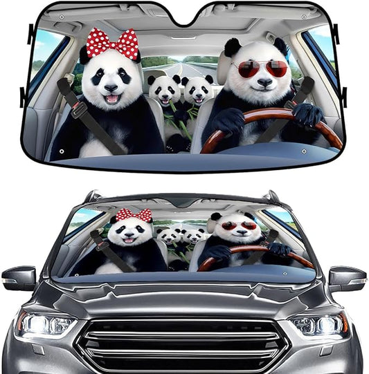 GENANY Panda Windshield Sun Shade for Car SUV Truck (55x30 Inches), Front Window Visor for Windows, Protector Blocks UV, Car Decor