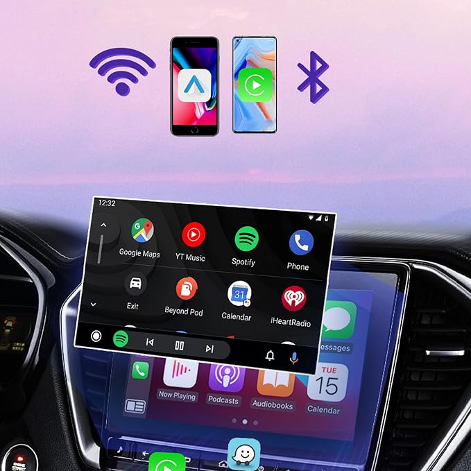 2026 Upgraded 2 in 1 Wireless CarPlay & Android Auto Adapter, Car Wired to Wireless Car Play Adapter, Plug & Play and Auto-Connection, Low Latency for iOS10+, USB/USB-C