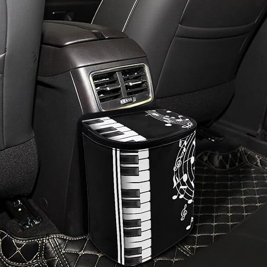Talayituse Music Note Piano Key Print Car Trash Can with Lid, Leak Proof Auto Trash Bag Hanging Vehicle Garbage Can Multipurpose Storage Container for Back Seat Road Trip
