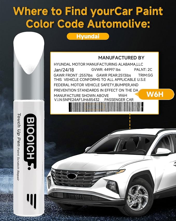 Touch Up Paint Pen Exact Color Match Car Chip and Scratch Repair (for Hyundai, Quartz White Pearl Tricoat(W8/WW8))