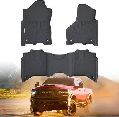 All Weather Car Floor Mats for 2019-2025 2026 Ram 2500/3500 Crew-Cab with Bucket Seat (Not for PTO KIT Models), TPE Rubber Floor Liners Anti-Slip Full Set Automotive Mats for 2024 Ram Accessories