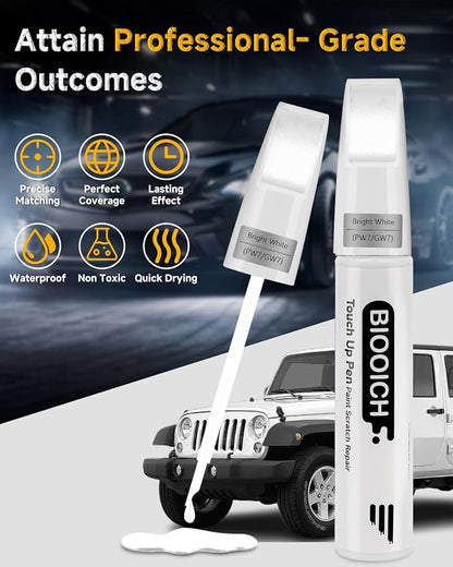 Touch Up Paint Pen Exact Color Match Car Chip and Scratch Repair (for Jeep, Bright White(PW7/GW7))