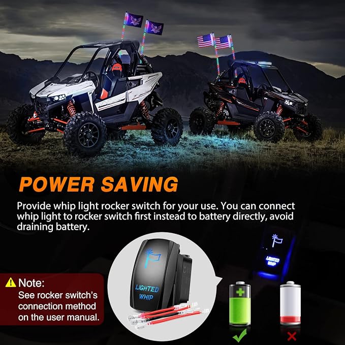 Nilight 2PCS 4FT RGB LED Whip Lights, Remote App Control w/DIY Chasing Patterns Stop Turn Reverse Modes Safety Lighted Antenna for ATV UTV Polaris RZR Can-am Dune Buggy Jeep
