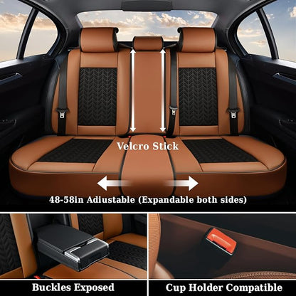 Coverado Seat Covers Full Set, 5 Seats Car Seat Cover, Front and Back Seat Covers for Cars, Breathable Faux Leather Car Seat Cushion, Car Seat Protector Universal Fit for Most Cars Vans, Brown