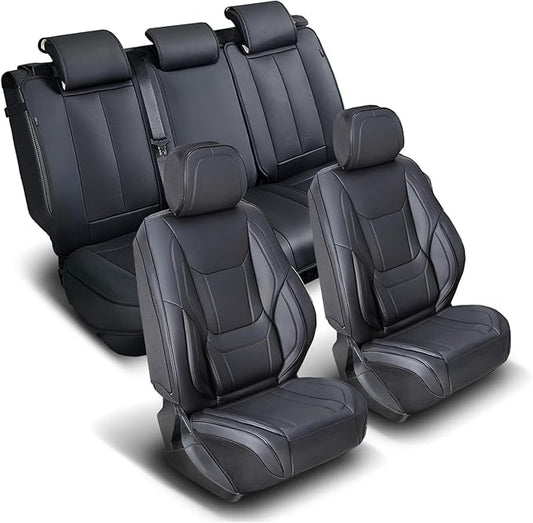 Coverland Custom SUV Car Seat Covers Full Set for [2009-2018 Subaru Forester] - Protector Car Seat Cover Water Resistant Leather Memory Form Back Support Seat Cushion [Full Set-Black]