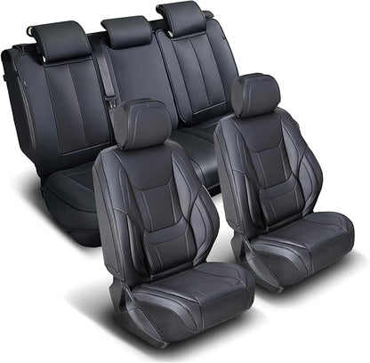 Coverland Custom SUV Car Seat Covers Full Set for [2005-2012 Ford Escape] - Protector Car Seat Cover Water Resistant Leather Memory Form Back Support Seat Cushion [Full Set-Black]