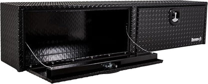 Buyers Products 1721556 Black Aluminum Diamond Tread Topsider Truck Box With Drop Door, 88x13x16 Inch, Weather Resistant, Locking Compression Latch, No Drill Install, Made in USA