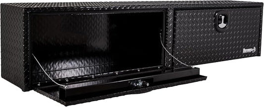 Buyers Products 1721556 Black Aluminum Diamond Tread Topsider Truck Box With Drop Door, 88x13x16 Inch, Weather Resistant, Locking Compression Latch, No Drill Install, Made in USA