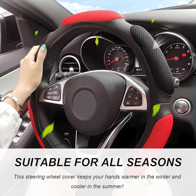 Car Steering Wheel Cover, 15" Anti-Slip Steering Wheel Protector Soft Hand Pad Cushion, Breathable Ice Silk Auto Wheel Wraps Comfy Grip All-Season Protector for Most Vehicles (Beige)