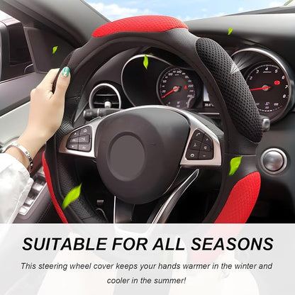 Car Steering Wheel Cover, 15" Anti-Slip Steering Wheel Protector Soft Hand Pad Cushion, Breathable Ice Silk Auto Wheel Wraps Comfy Grip All-Season Protector for Most Vehicles (Beige)