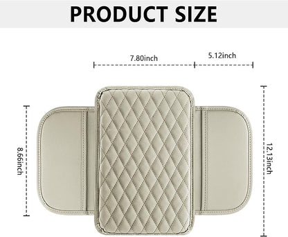 Stacool Upgraded Car Center Console Cover,Microfiber Leather Car Armrest Cover Cushion with 2 Storage Bags,Universal Car Armrest Storage Box (Light Beige)