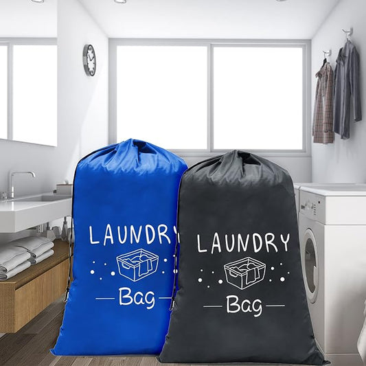 Sylfairy 2 Pack Extra Large Travel Laundry Bag, 24" x 36" Rip-Stop Dirty Clothes Organizer with Drawstring, Heavy Duty Travel Laundry Bag, Large Laundry Hamper Liner, Machine Wash (Navy+Black)