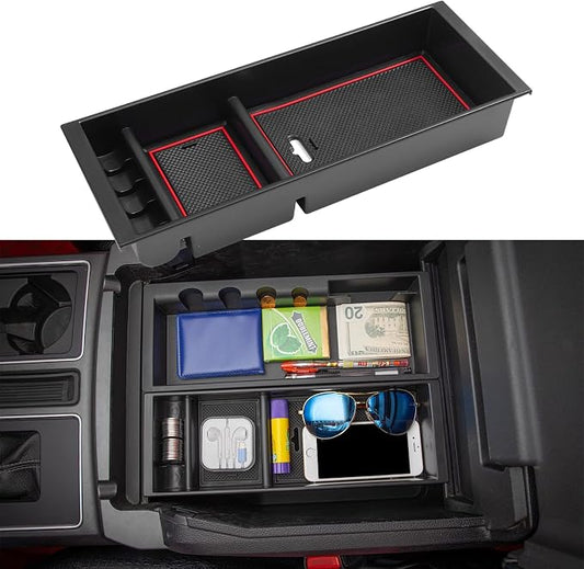 JDMCAR Compatible with Ford F150 Accessories (2015-2020) /F250 F350 F450 (2017-2022) / Expedition 2018-2022 Center Console Organizer, ABS Material Insert Tray Storage Box- (Bucket Seats ONLY)- Red