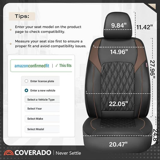 Coverado Leather Seat Covers, Front and Back Seat Covers for Cars, Waterproof Automotive Seat Covers Car Seat Protector Car Seat Cushion Universal Interior Truck Accessories Fit Most Cars Black&Coffee