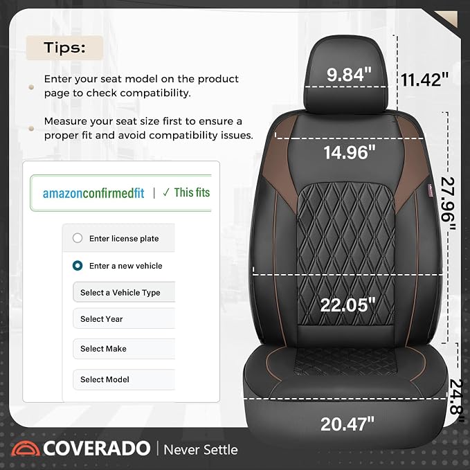 Coverado Seat Covers, Car Seat Covers Front Seats, Automotive Seat Covers, Waterproof Leather Car Seat Covers, Car Seat Cushion, Driver Seat Covers Car Seat Protector Fit Most Cars Truck, Black&Coffee
