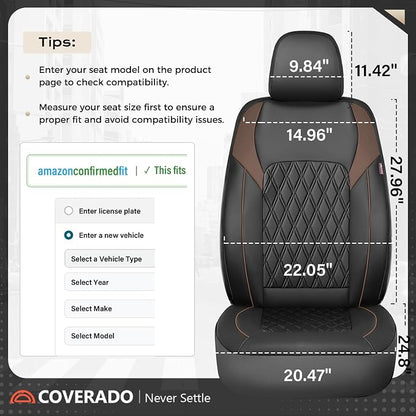 Coverado Seat Covers, Car Seat Covers Front Seats, Automotive Seat Covers, Waterproof Leather Car Seat Covers, Car Seat Cushion, Driver Seat Covers Car Seat Protector Fit Most Cars Truck, Black&Coffee