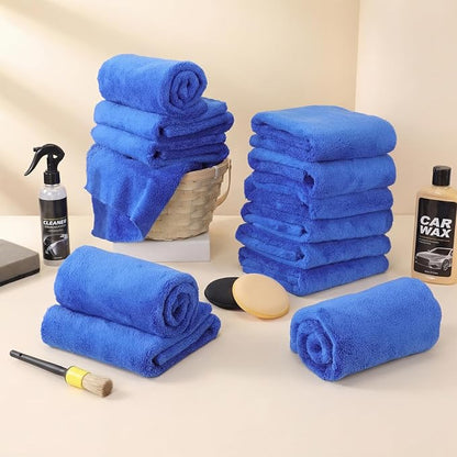 Shimeyao 30 Pcs 16 x 24 Inch Edgeless Microfiber Plush Towels for Cars Detailing Drying Wash Polishing Absorbent Cleaning Cloths, 500 GSM (Dark Blue)